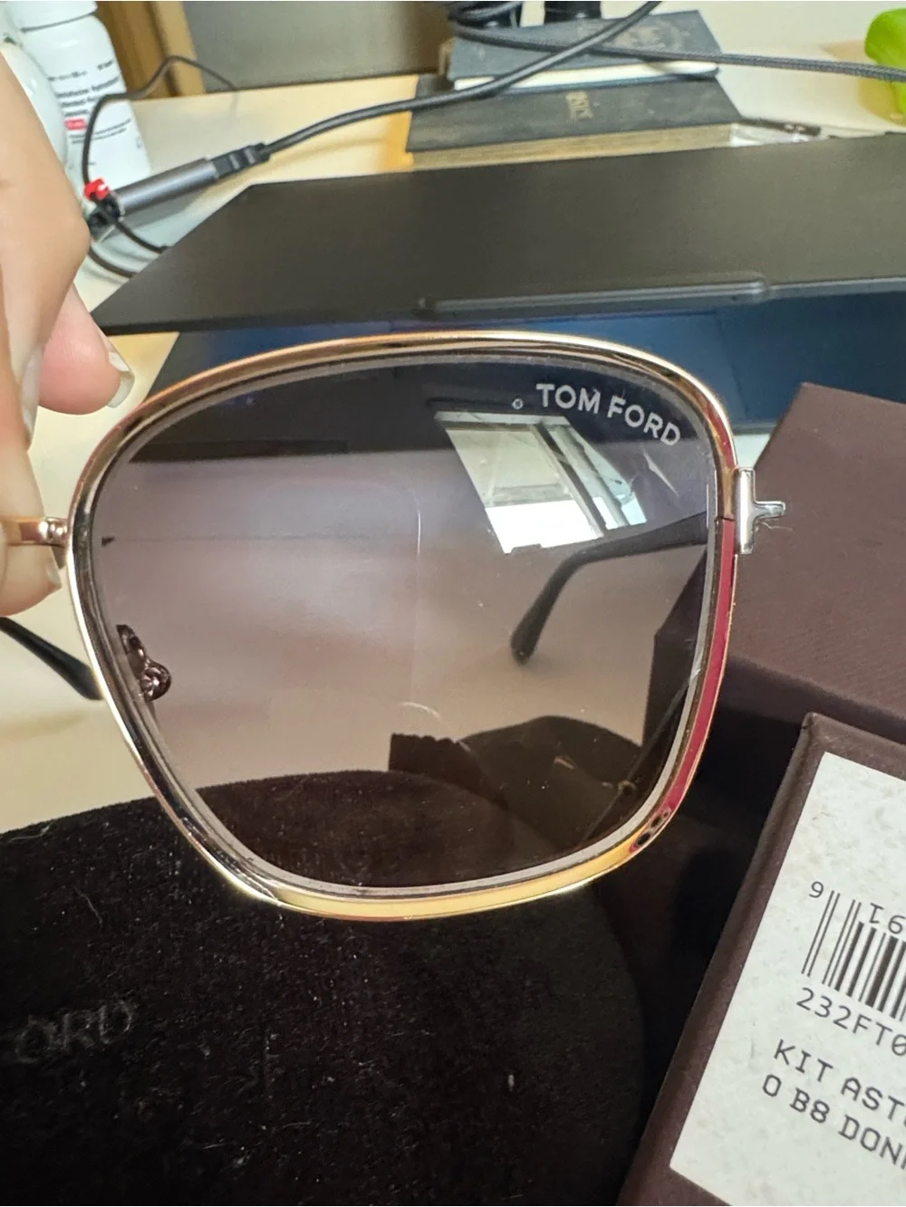 Tom Ford Gold and Brown Oversized Square Sunglasses